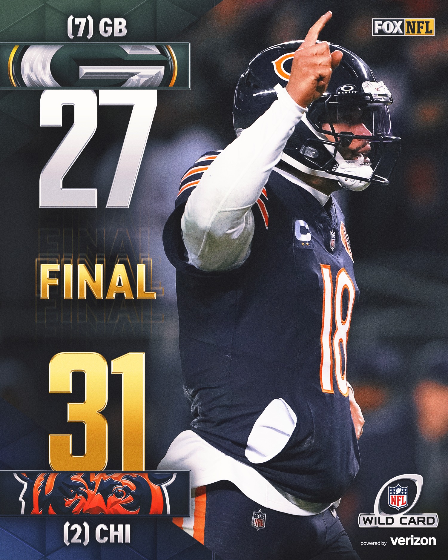 chicago bears quarterback caleb williams and a score graphic