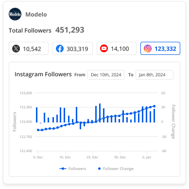 A Blinkfire dashboard showing dynamic analytics with a bar graph and a line graph visualizing follower growth and engagement over time.